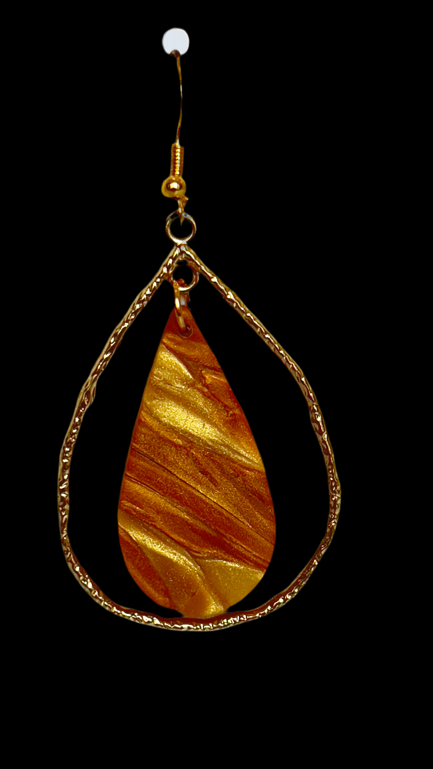 Gold Teardrop with varying copper and gold teardrop polymer clay earrings. Each earring is handmade. hypoallergenic hooks