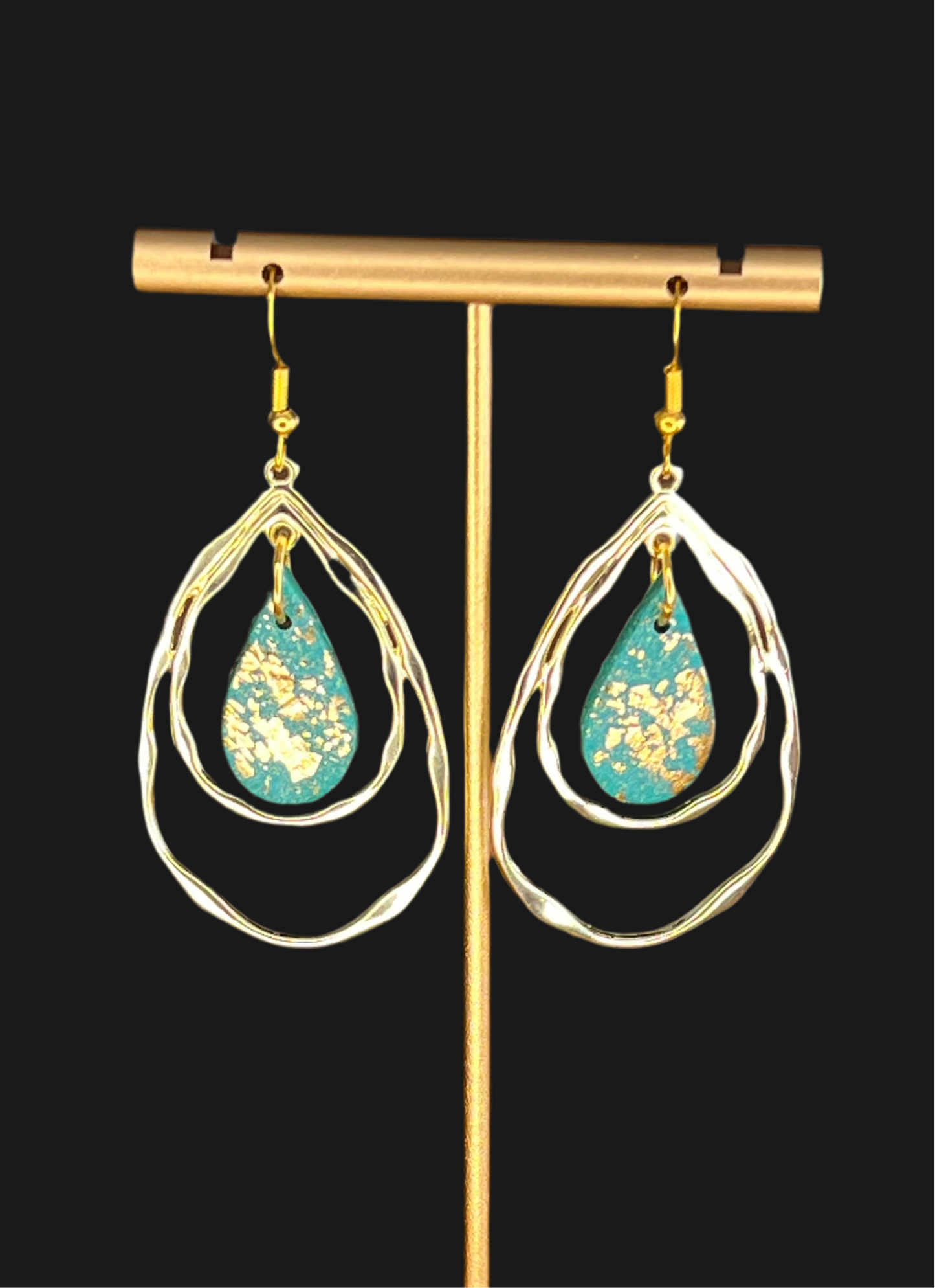 Teal Gold Teardrop Dangling Earrings