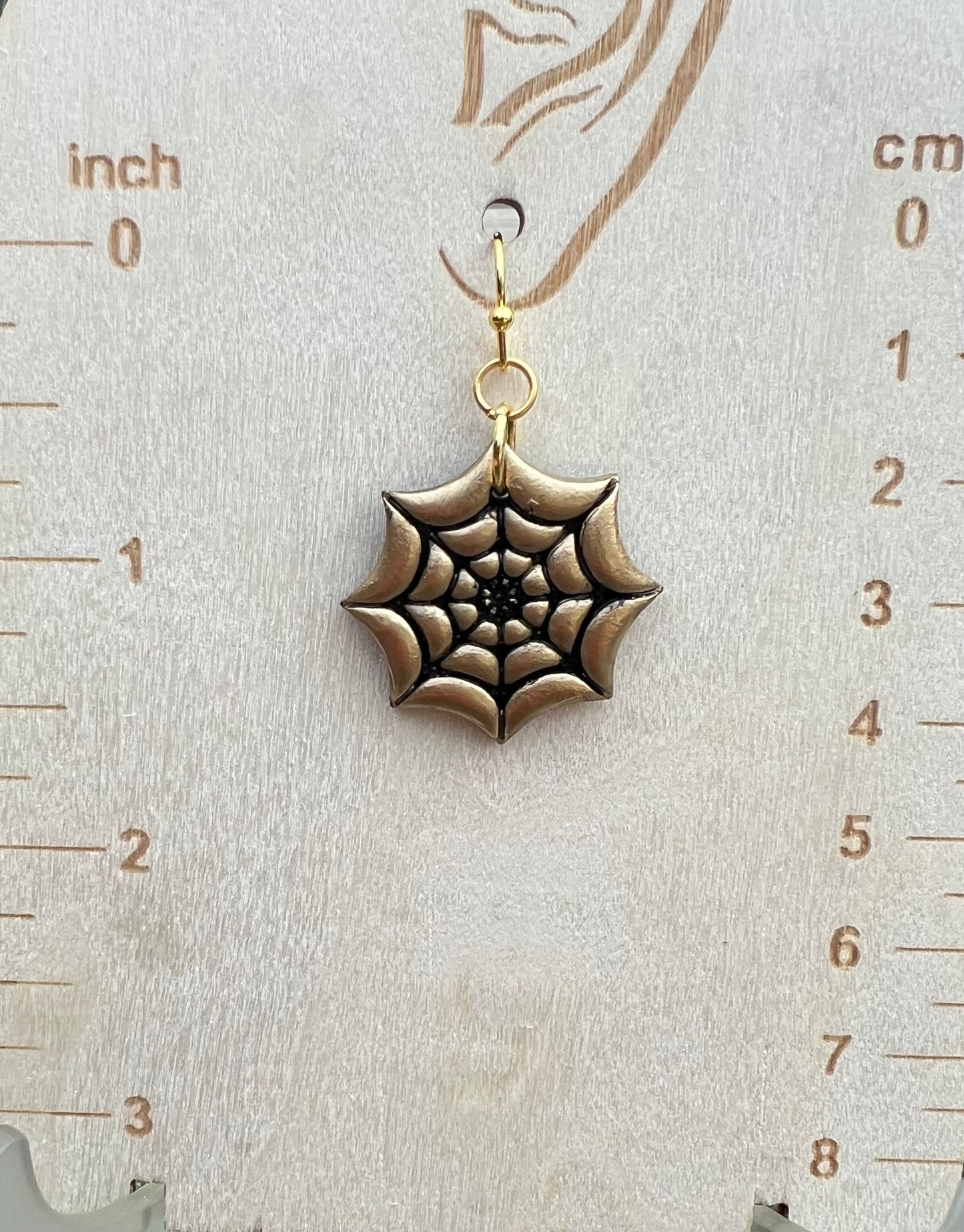 Black and gold spider web Halloween dangling earrings