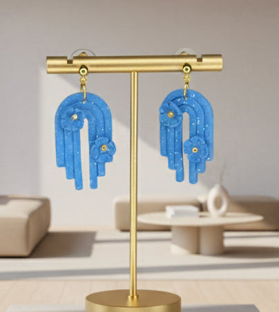 Bold Blue Polymer Clay Earrings, Hypoallergenic Posts