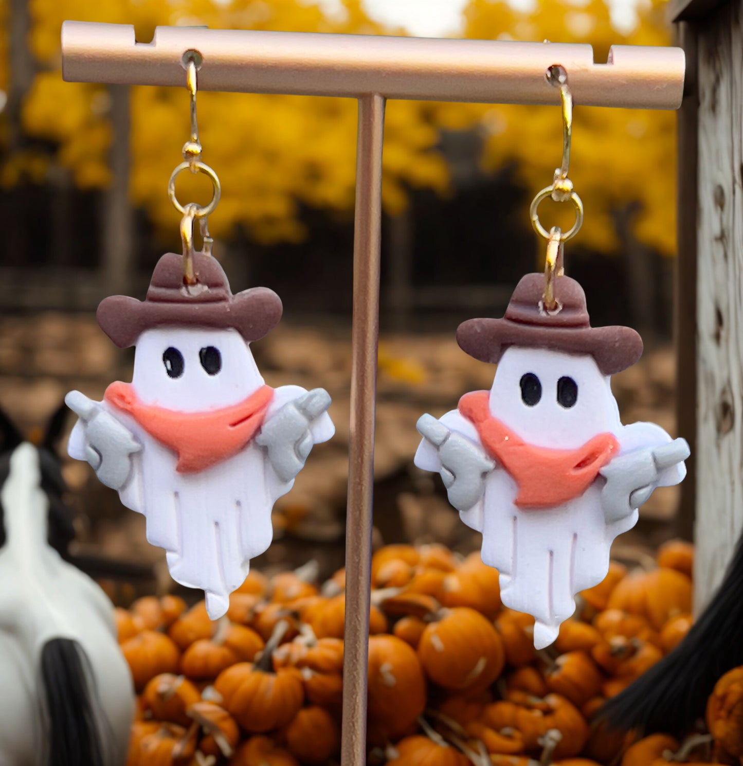 Cowboy ghost lightweight clay earrings.