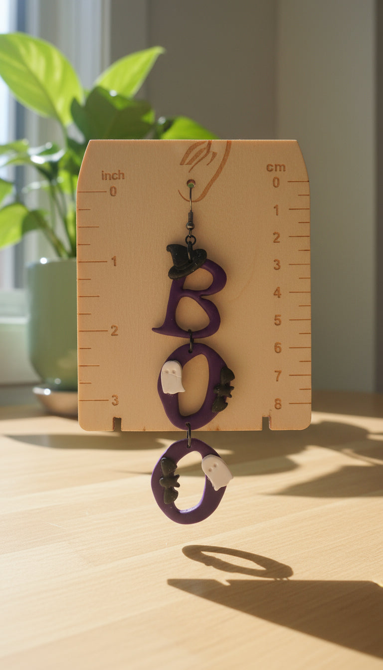 BOO Halloween long dangle earrings