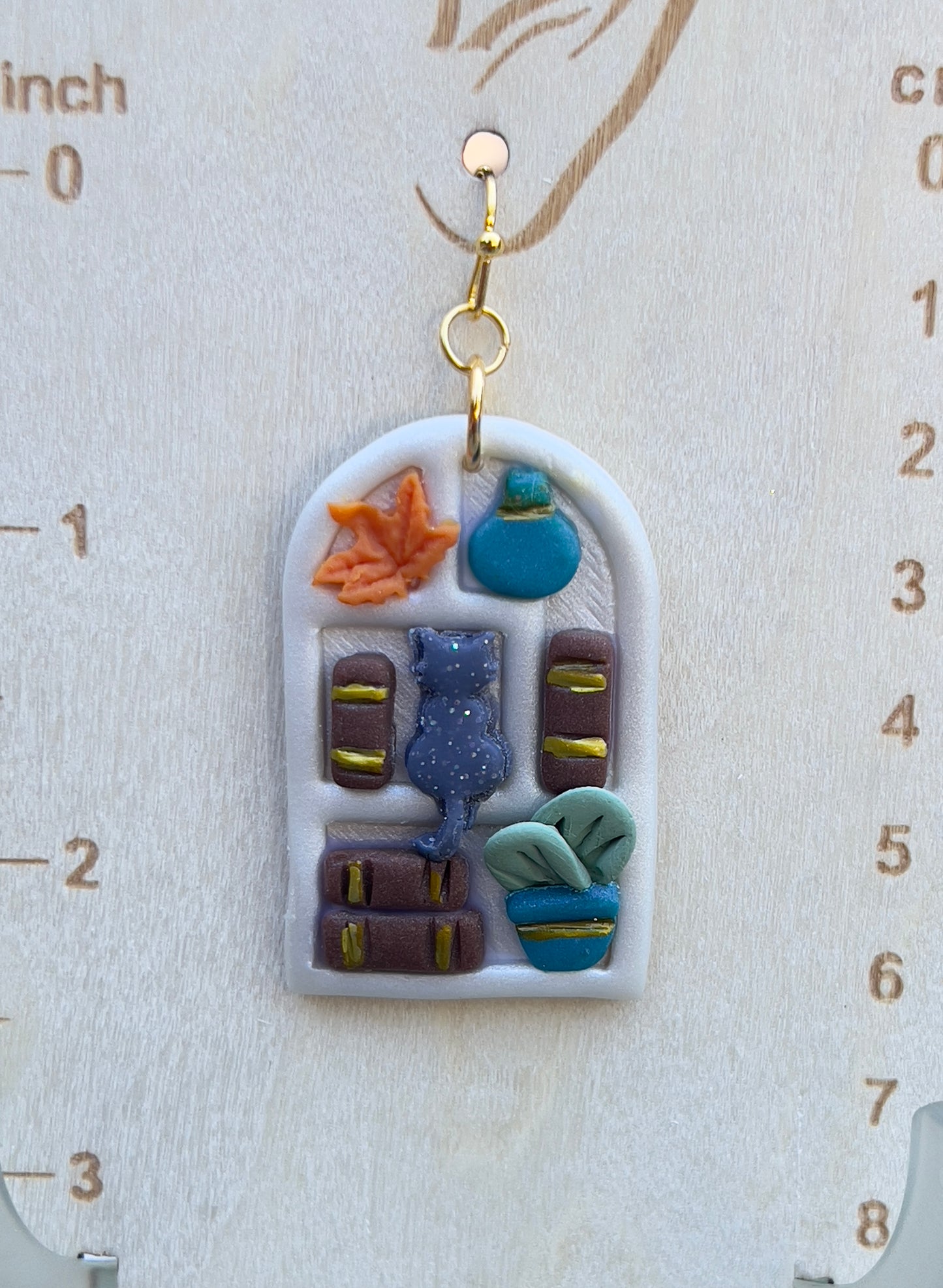 White Bookshelf Dangling Earring (medium)