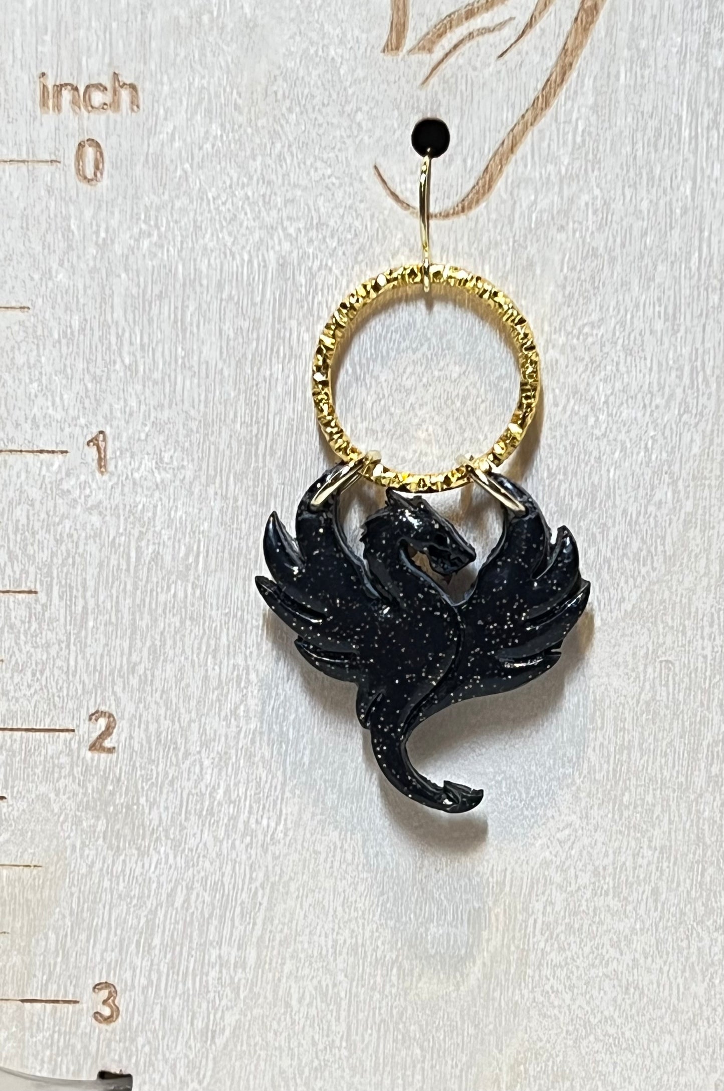 Black and gold dragon dangling 14k gold plated earrings