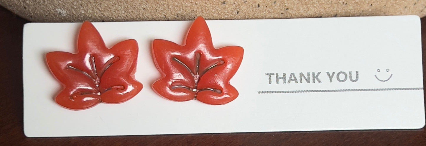 Burned orange fall tones maple leaf stud earrings