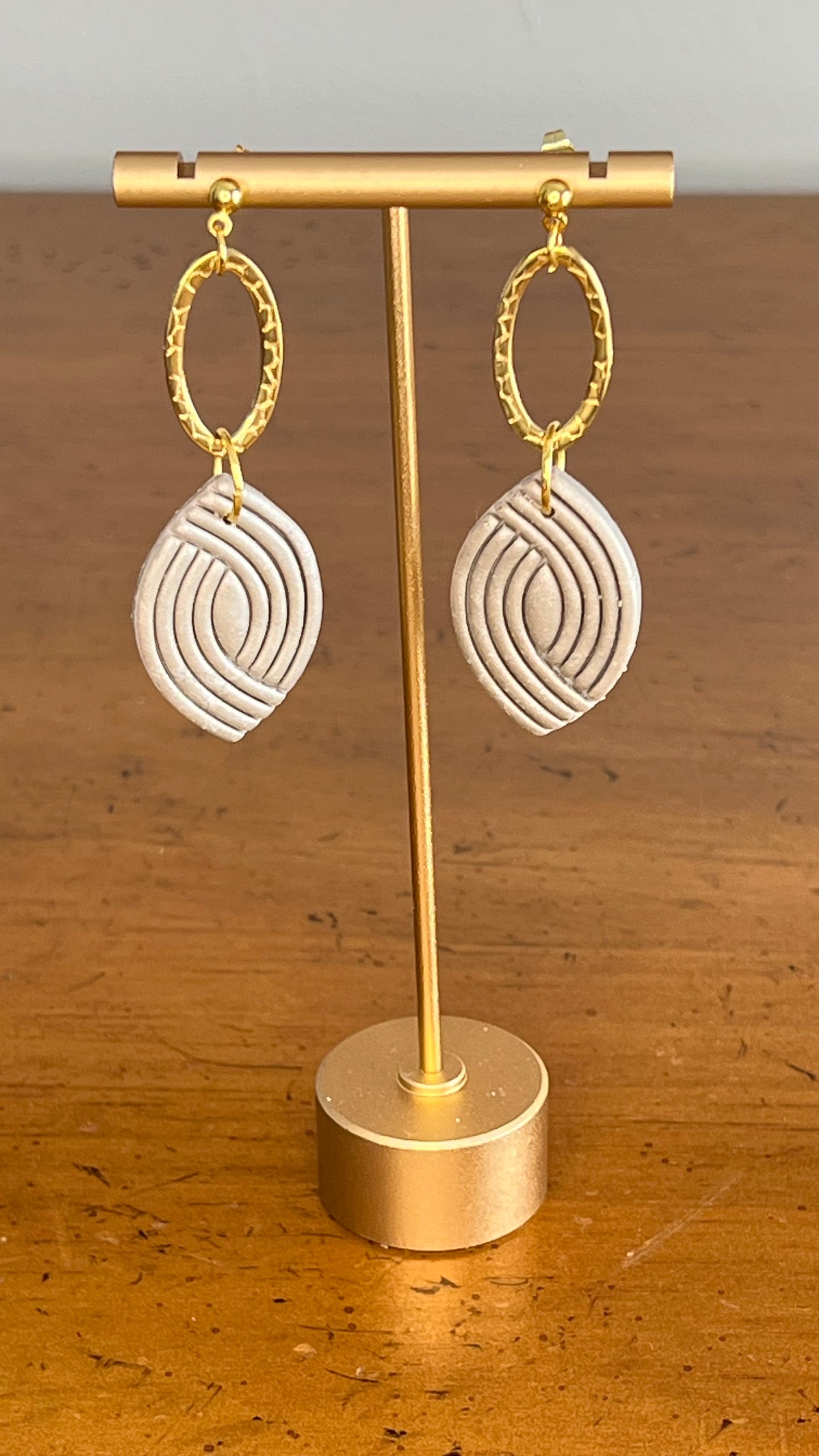 Taupe Gold Dangle Earrings 18k Gold Plated Charm Hypoallergenic Post