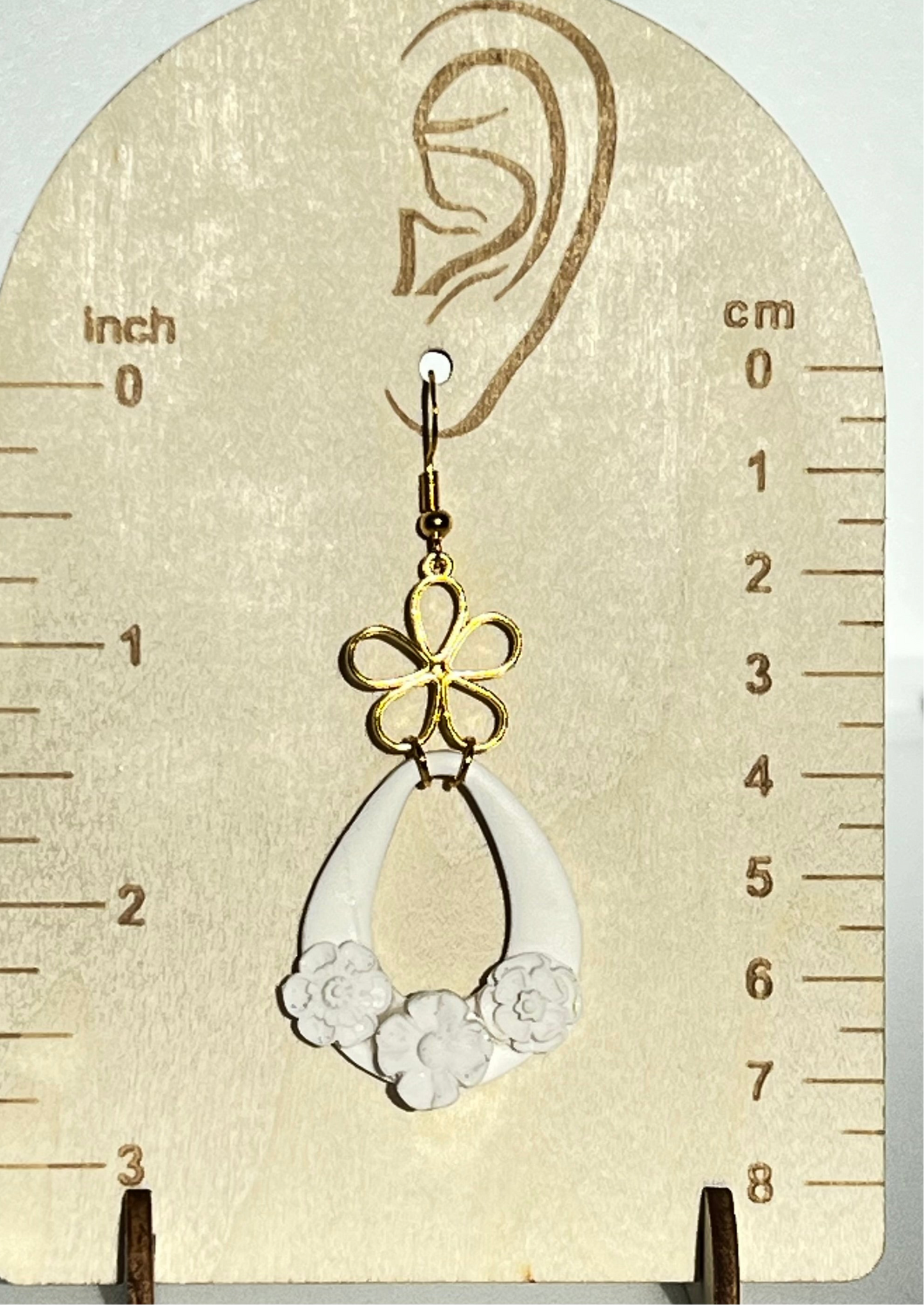 White Hoop and Flowers Dangling Earrings