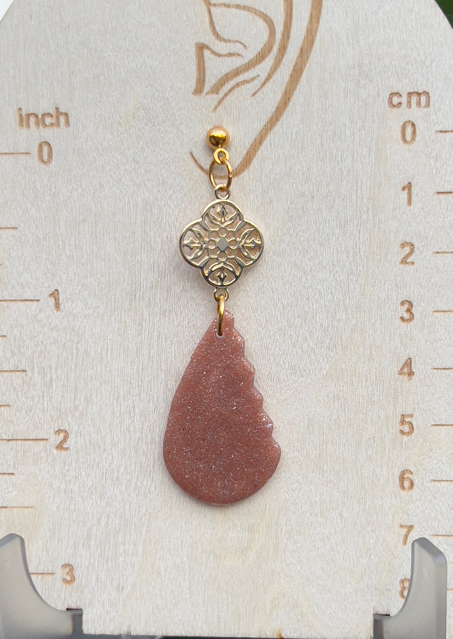 Handmade Copper tones Clay with gold specs dangling earrings