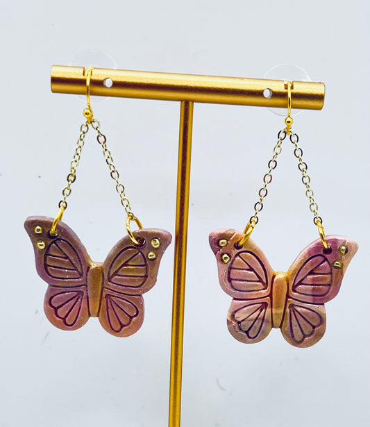Pink, Lavender Butterfly, Hypoallergenic Hooks