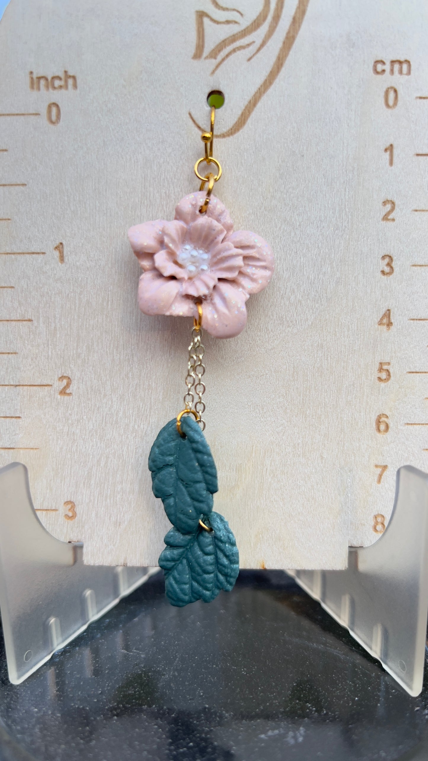 Pinky Peach Tone Flower, Leaves, Hypoallergenic Hooks