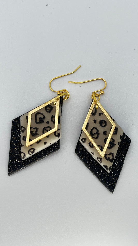 Black Leopard, Gold Charm, Hypoallergenic Hooks