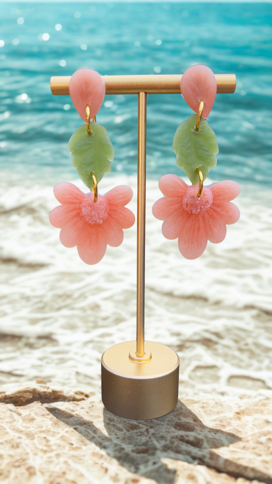Handmade Peachy/Orange Flower with a green leaf