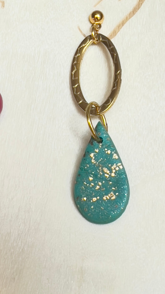 Teal Gold Teardrop Dangling Earrings
