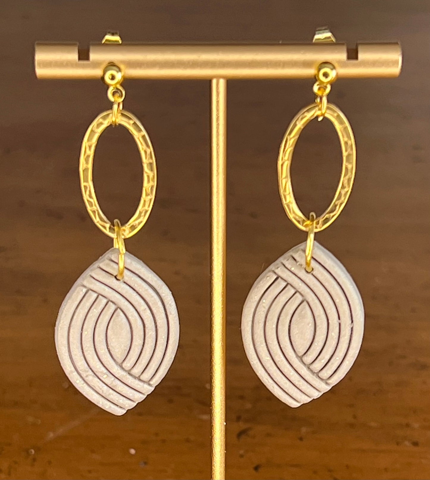 Taupe Gold Dangle Earrings 18k Gold Plated Charm Hypoallergenic Post