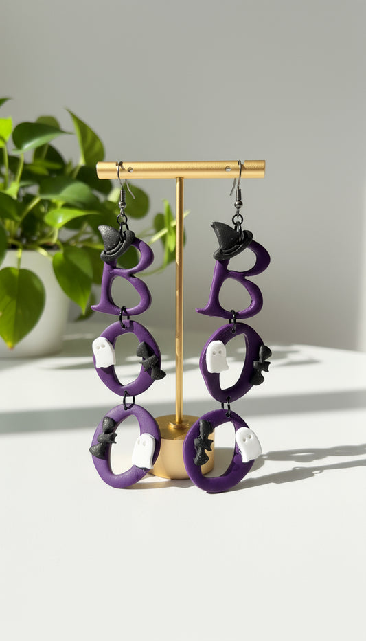 BOO Halloween long dangle earrings
