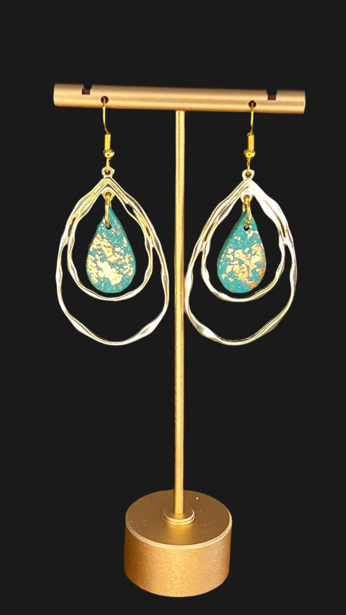 Teal Gold Teardrop Dangling Earrings