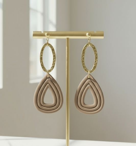 Taupe Gold Dangle Earrings 18k Gold Plated Charm Hypoallergenic Post