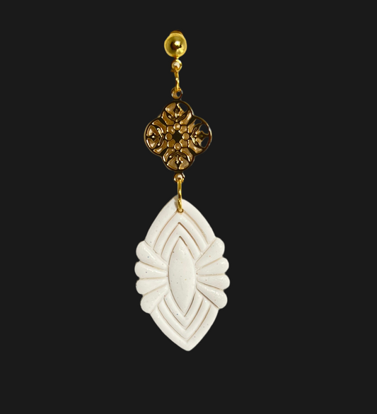 White Polymer Clay, Gold Charm, Hypoallergenic Hooks