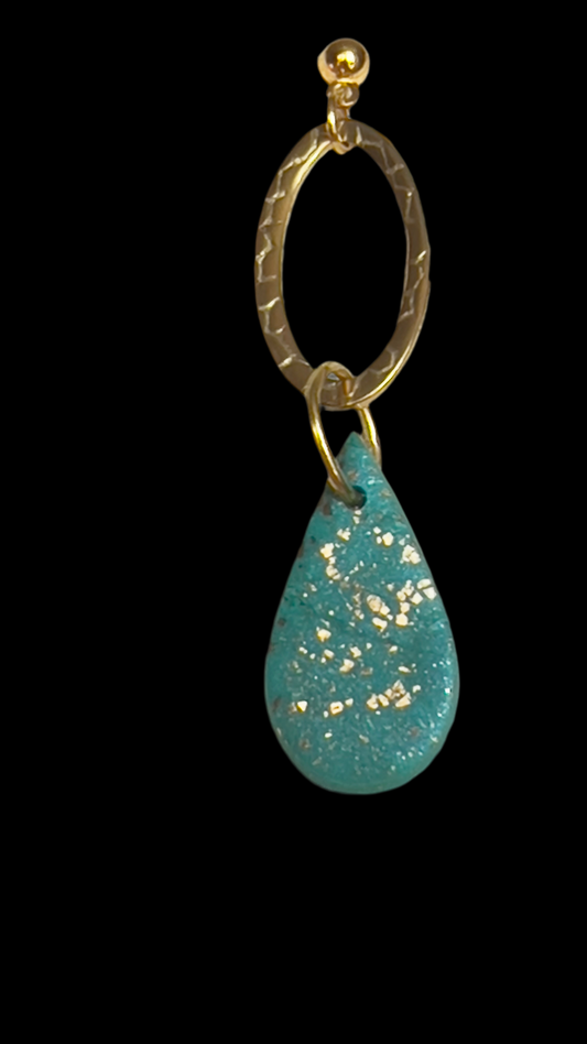 Teal Gold Teardrop Dangling Earrings