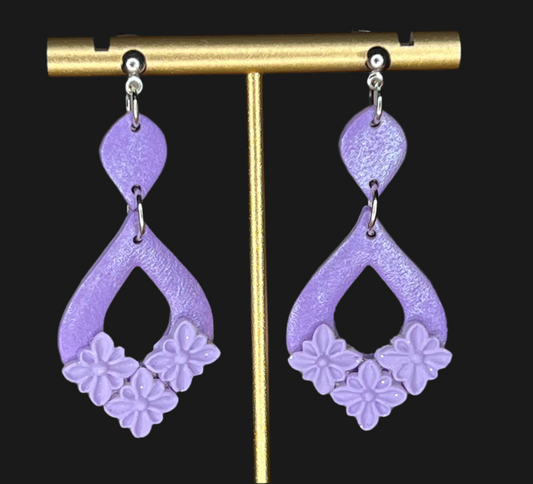 Lavender Polymer Clay Dangling Earrings, Hypoallergenic Post