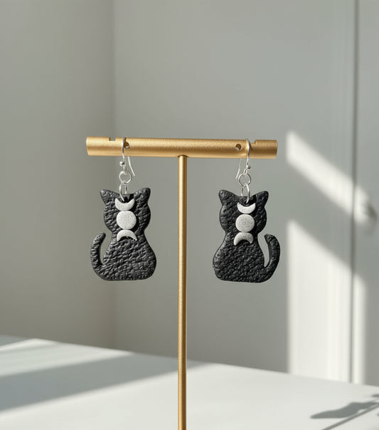 Black cat dangle earrings