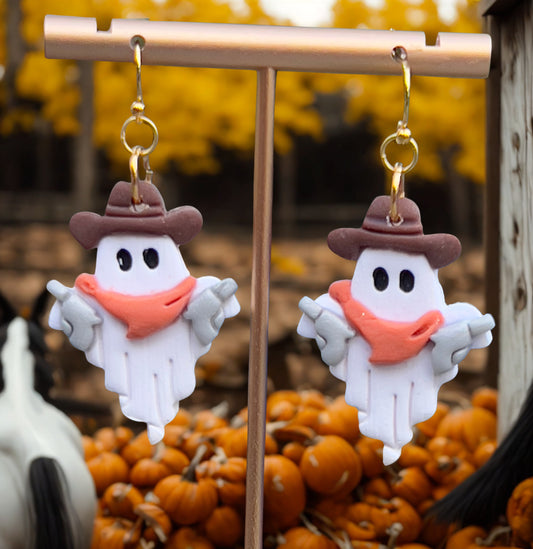 Cowboy ghost lightweight clay earrings.