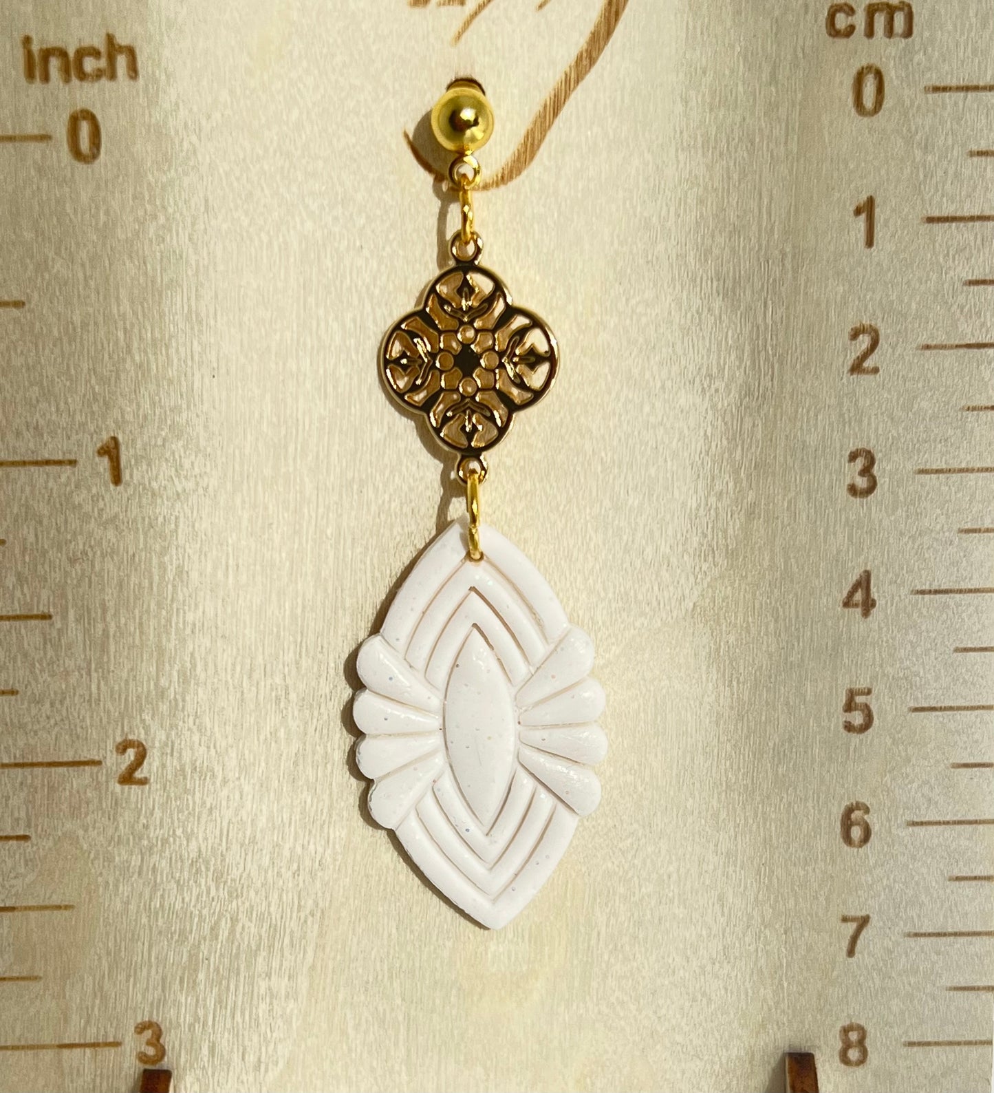 White Polymer Clay, Gold Charm, Hypoallergenic Hooks
