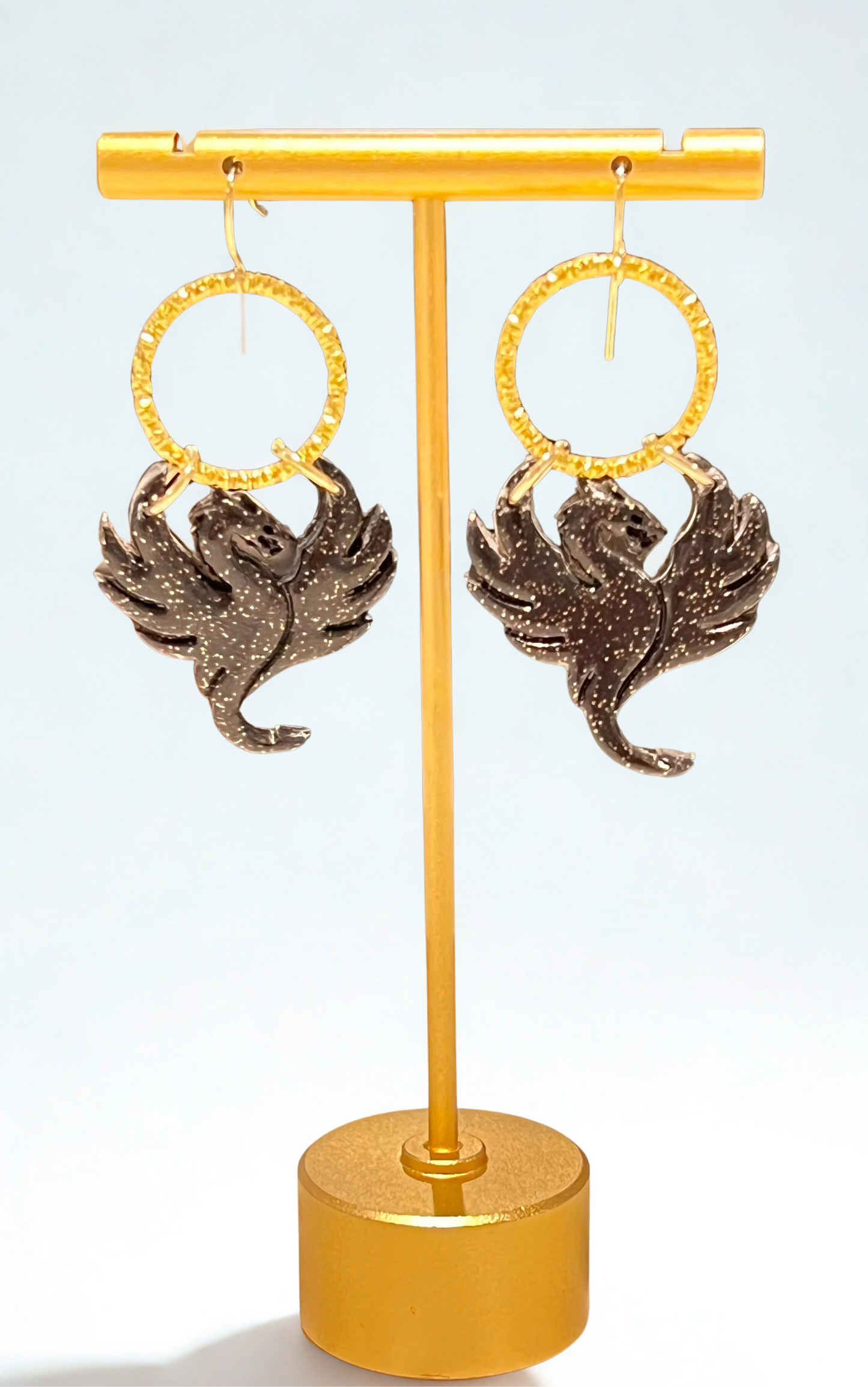 Black and gold dragon dangling 14k gold plated earrings