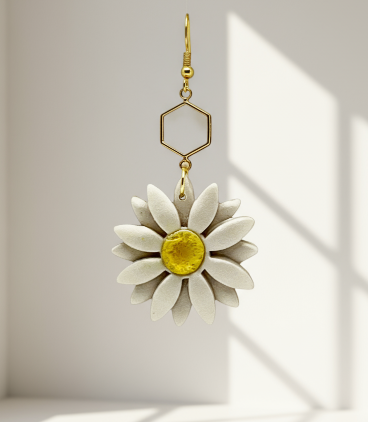 White Daisy Dangle Earrings