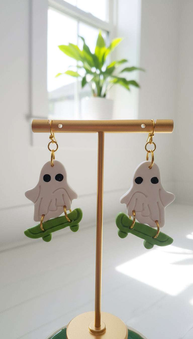 Skateboarding ghost dangle earrings