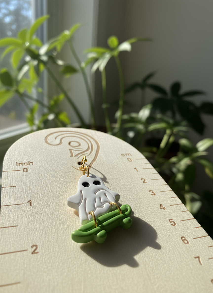 Skateboarding ghost dangle earrings