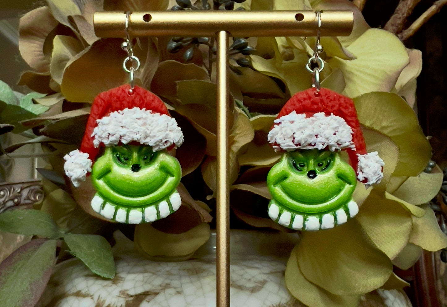 The Grinch dangling earrings