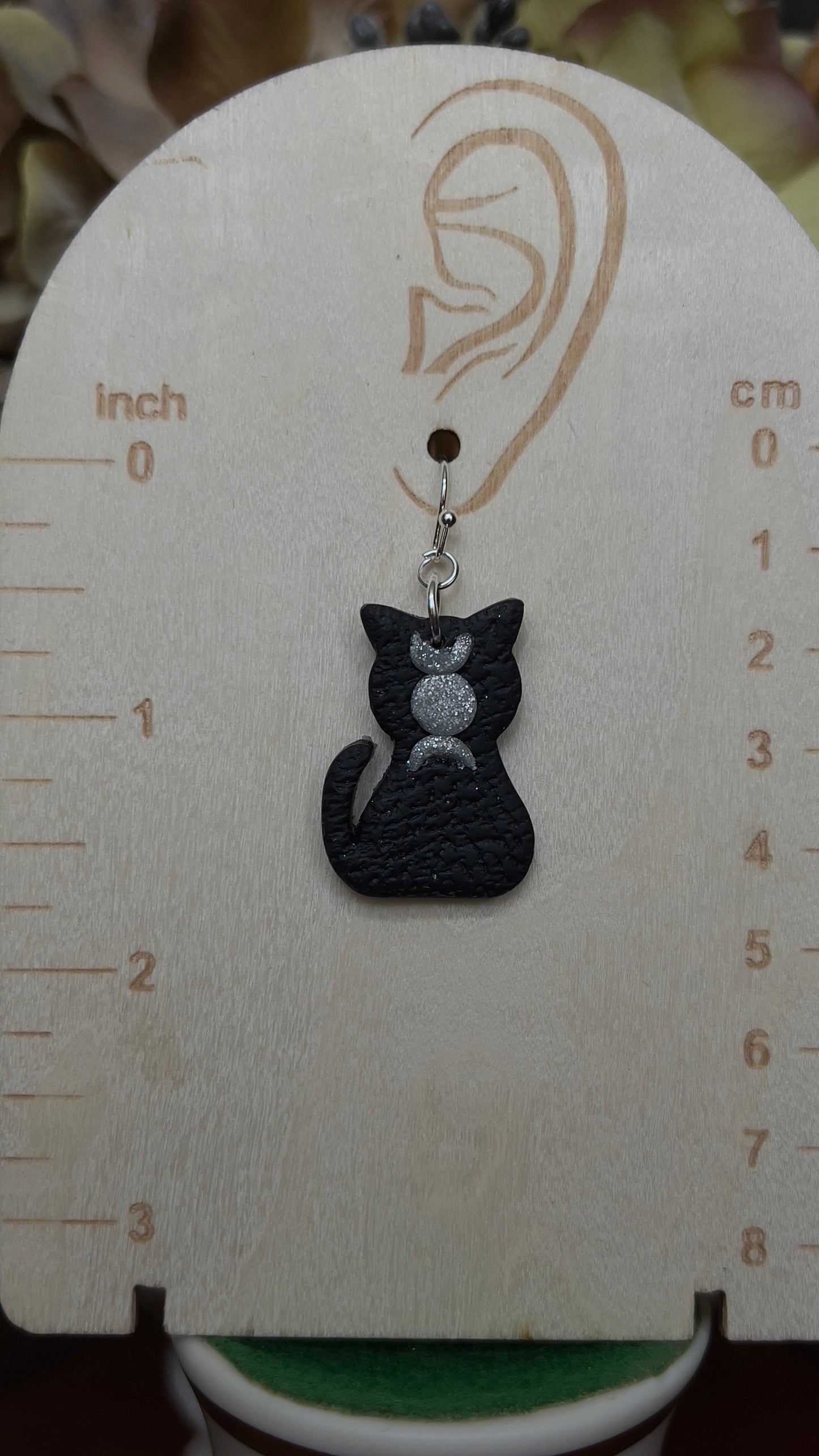 Black cat dangle earrings