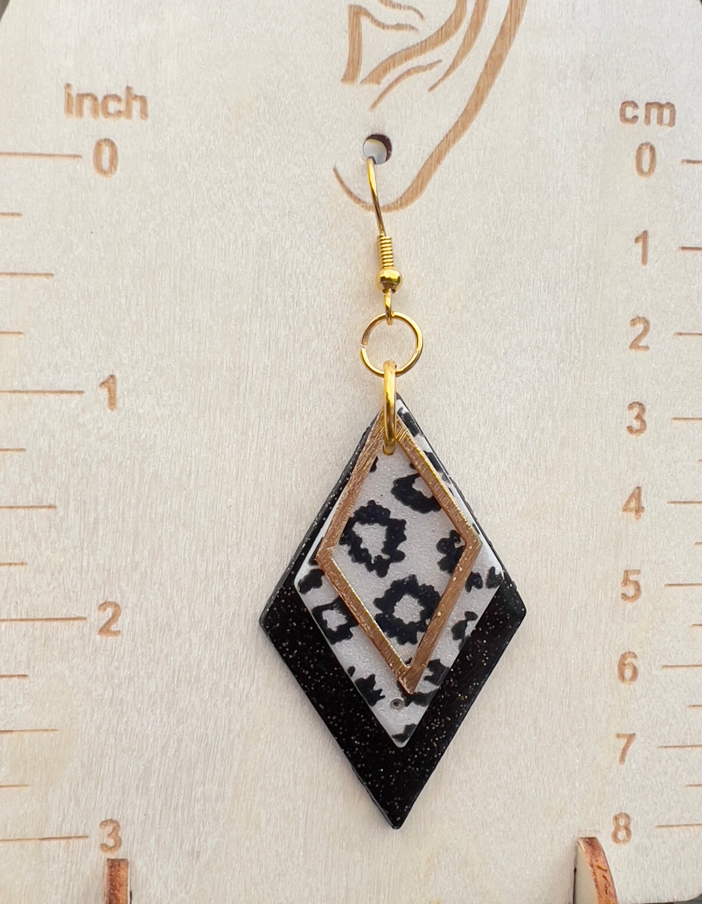 Black Leopard, Gold Charm, Hypoallergenic Hooks